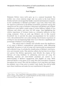 Benjamin Britten's Absorption of and Contribution to the Lied
