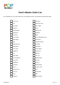 Host's Master Artist List