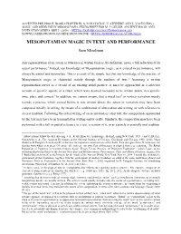 MESOPOTAMIAN MAGIC in TEXT and PERFORMANCE Sam Mirelman