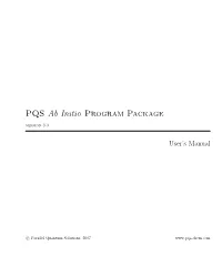 PQS Ab Initio Program Package Version 3.3