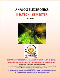 Analog Electronics Ii B.Tech I Semester for Eee