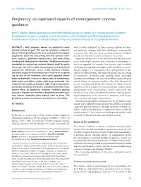 Pregnancy: Occupational Aspects of Management: Concise Guidance
