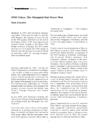 1940 Tokyo: the Olympiad That Never Was