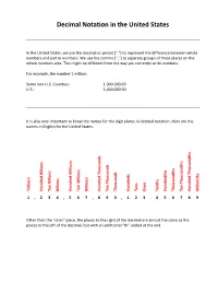 Decimal Notation in the United States