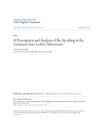 A Description and Analysis of the Speaking in the Louisiana Anti-Lottery Movement