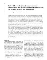 False Killer Whale (Pseudorca Crassidens) Echolocation and Acoustic Disruption: Implications for Longline Bycatch and Depredation