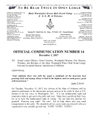 OFFICIAL COMMUNICATION NUMBER 14 December 1, 2017