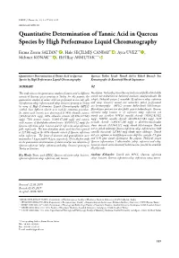 Quantitative Determination of Tannic Acid in Quercus Species by High Performance Liquid Chromatography