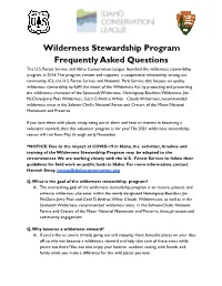 Wilderness Stewardship Program FAQ 2021