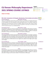 CU Denver Philosophy Department 2021 SPRING COURSE LISTINGS