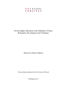 Private Higher Education in the Sultanate of Oman: Rationales, Development and Challenges