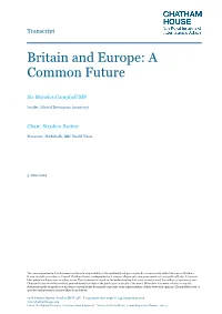 Britain and Europe: a Common Future