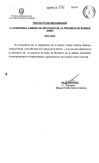 EXPTE. D- Ál /14-15 PROYECTO DE DECLARACIÓN La HONORABLE