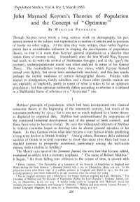 John Maynard Keynes's Theories of Population and the Concept of " Optimum