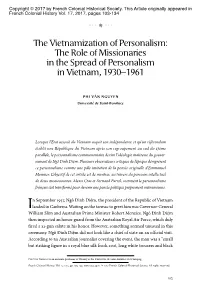 The Vietnamization of Personalism: the Role of Missionaries in the Spread of Personalism in Vietnam, 1930–­1961