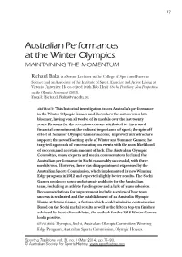 Australian Performances at the Winter Olympics: Maintaining the Momentum
