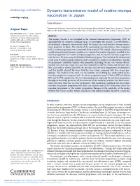 Dynamic Transmission Model of Routine Mumps Vaccination in Japan Cambridge.Org/Hyg