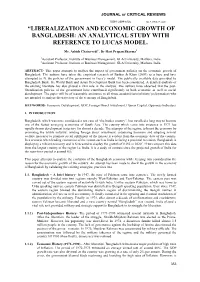 “Liberalization and Economic Growth of Bangladesh: an Analytical Study with Reference to Lucas Model