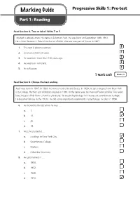 Marking Guide Progressive Skills 1: Pre-Test Part 1: Reading