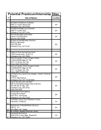 Potential Practicum/Internship Sites # Type of Agency Location