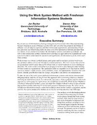 Using the Work System Method with Freshman Information Systems Students