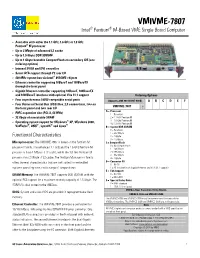 VMIVME-7807 Intel® Pentium® M-Based VME Single Board Computer