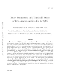 Exact Symmetries and Threshold States in Two-Dimensional Models for QCD