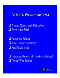 Lecture 4: Pressure and Wind