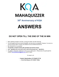 Mahaquizzer 2013 Answers