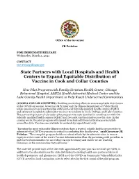 State Partners with Local Hospitals and Health Centers to Expand Equitable Distribution of Vaccine in Cook and Collar Counties