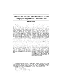 Sterilization and Bodily Integrity in English and Canadian Law