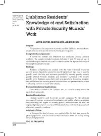 Ljubljana Residents' Knowledge of and Satisfaction with Private Security Guards' Work