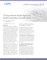 10 Key Internal Audit Topics for Audit Committee Consideration