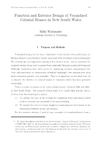 Function and Exterior Design of Verandaed Colonial Houses in New South Wales