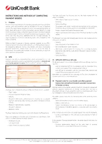 Instructions and Methods of Completing Payment Orders