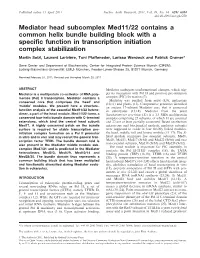 Mediator Head Subcomplex Med11/22 Contains a Common Helix Bundle