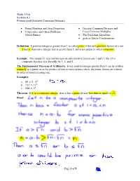 Of 9 Math 3336 Section 4.3 Primes and Greatest Common Divisors