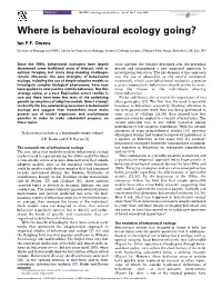Where Is Behavioural Ecology Going?