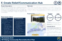 Cost Timeline 1-2 Years Relief Center Criteria Potential Sites LOCATION