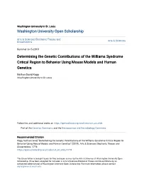 Determining the Genetic Contributions of the Williams Syndrome Critical Region to Behavior Using Mouse Models and Human Genetics