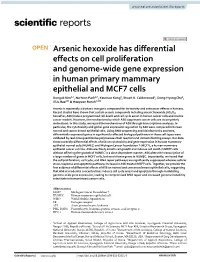 Arsenic Hexoxide Has Differential Effects on Cell Proliferation And