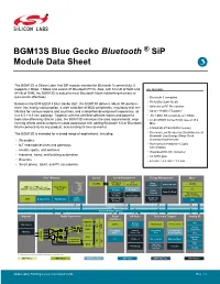 BGM13S Blue Gecko Bluetooth ® Sip Module Data Sheet