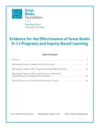 Evidence for the Effectiveness of Great Books K–12 Programs and Inquiry-Based Learning