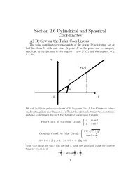 Section 2.6 Cylindrical and Spherical Coordinates