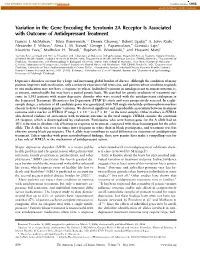 Variation in the Gene Encoding the Serotonin 2A Receptor Is Associated with Outcome of Antidepressant Treatment Francis J