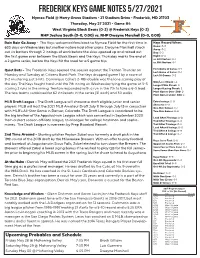 Frederick Keys Game Notes 5/27/2021