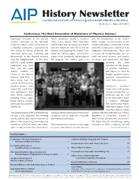 History Newsletter CENTER for HISTORY of PHYSICS&NIELS BOHR LIBRARY & ARCHIVES Vol
