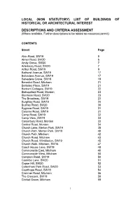 Local (Non Statutory) List of Buildings of Historical Or Architectural Interest Descriptions and Criteria Assessment
