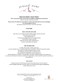 Private Dining 'Feast Menu' to Start