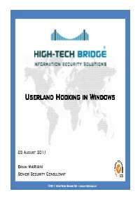 Userland Hooking in Windows